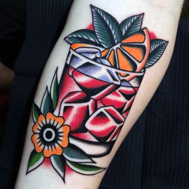 Stunning Cocktail Tattoo On Lady