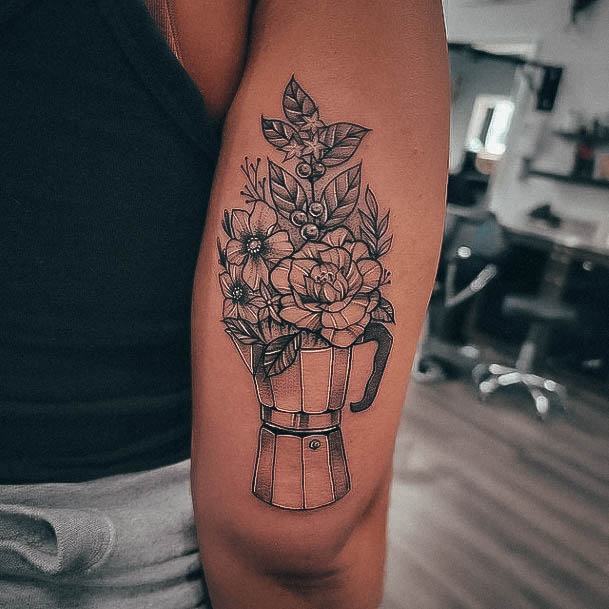 Stunning Coffee Tattoo On Lady