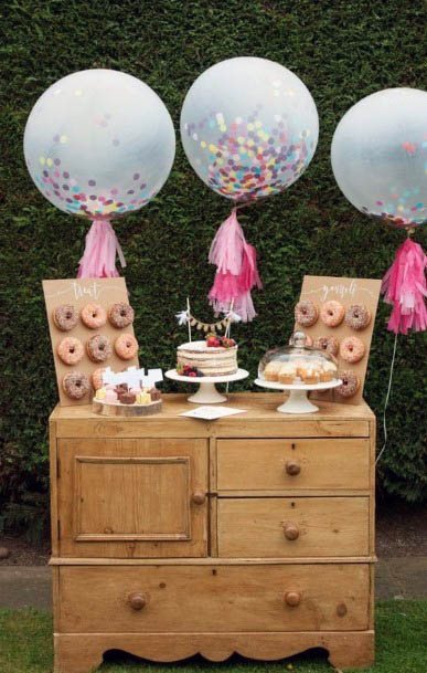 Stunning Confetti Baloon Desert Bar Wedding Decor Inspiration