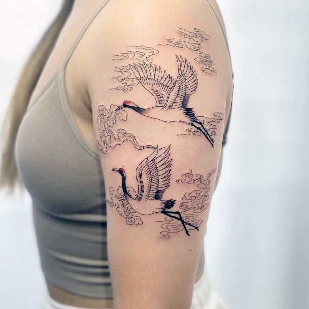 Stunning Crane Tattoo On Lady