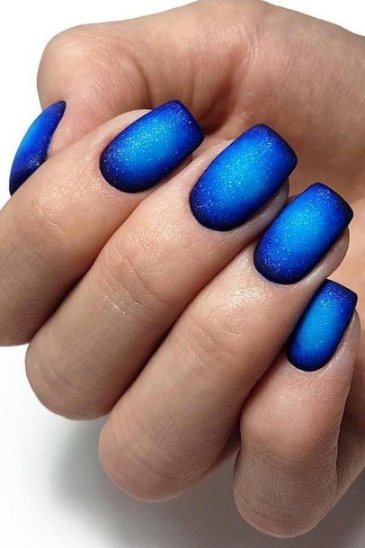 Stunning Dark Blue Ombre Nail On Lady