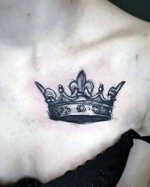 Stunning Dark Crown Womens Collar Bone Art Tattoo