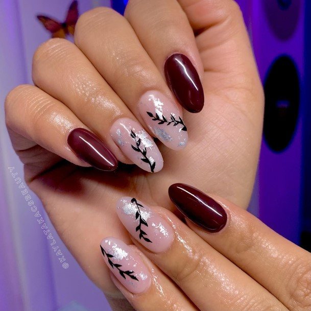 Stunning Dark Maroon Nail On Lady