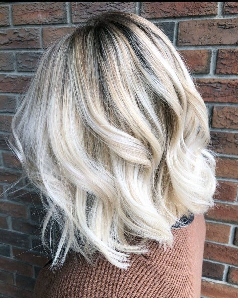 Stunning Dark Rooted White Blonde Shoulder Length Ombrehairstyles For Women