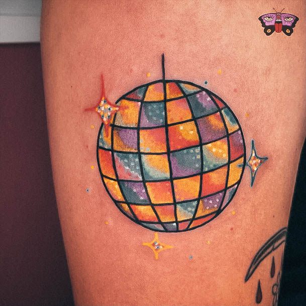 Stunning Disco Ball Tattoo On Lady