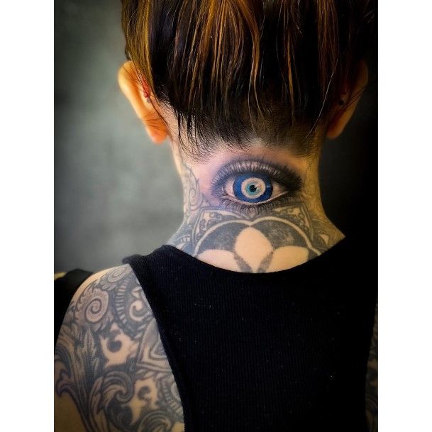 Stunning Evil Eye Tattoo On Lady