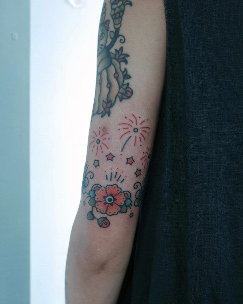 Stunning Fireworks Tattoo On Lady