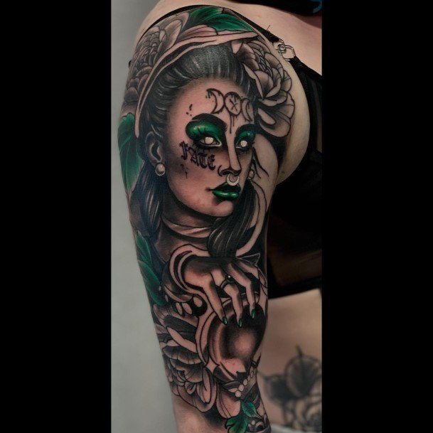 Stunning Fortune Teller Tattoo On Lady