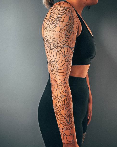 Stunning Full Sleeve Tattoo On Lady