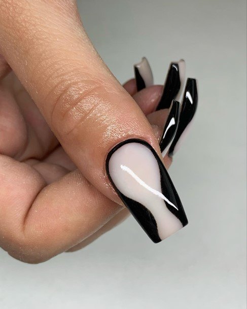 Stunning Girls Black And White Nails