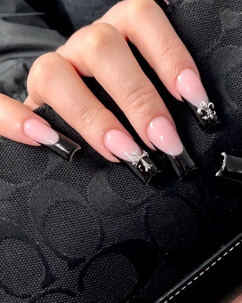 Stunning Girls Black French Tip Nails