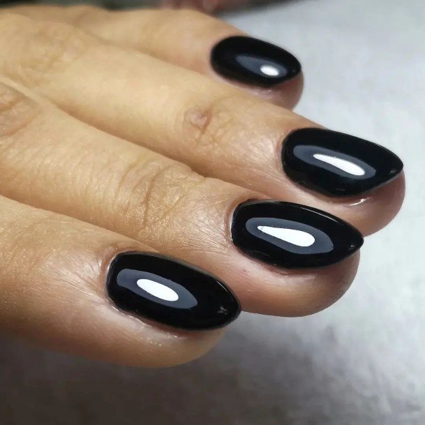 Stunning Girls Black Oval Nails