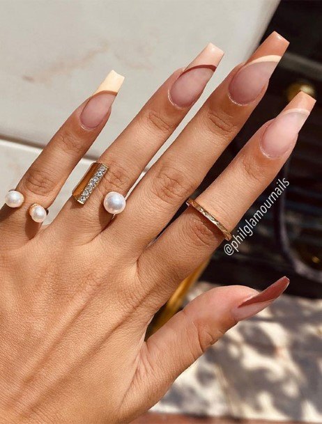 Stunning Girls Brown French Tip Nails