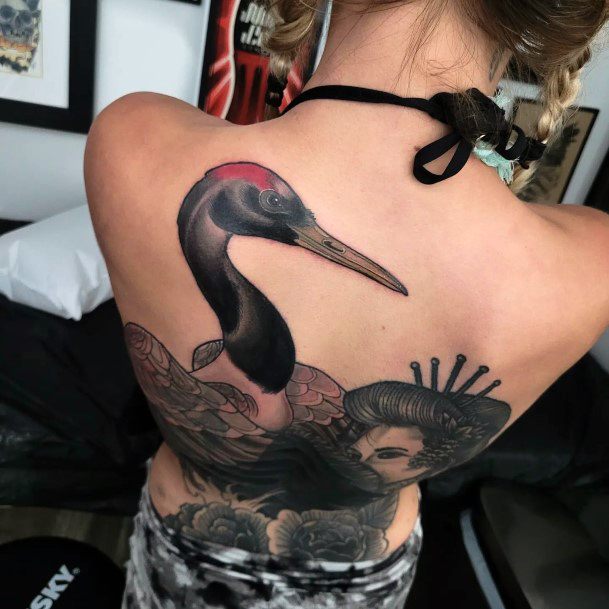 Stunning Girls Crane Tattoos