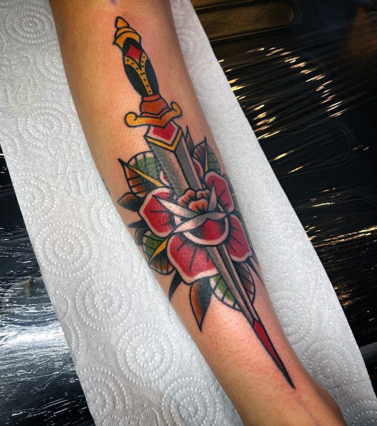 Stunning Girls Dagger Rose Tattoos