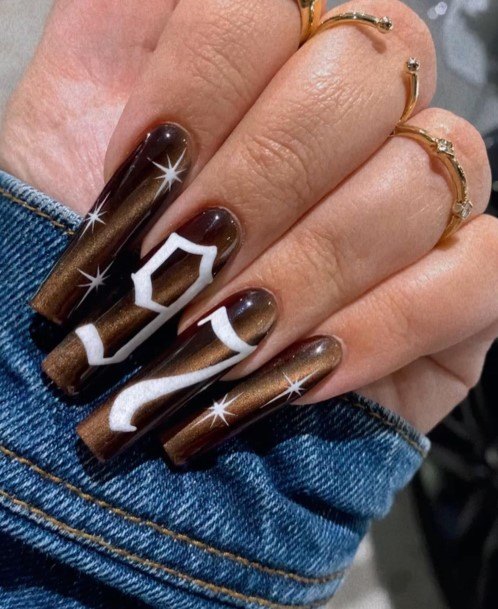 Stunning Girls Dark Brown Nails