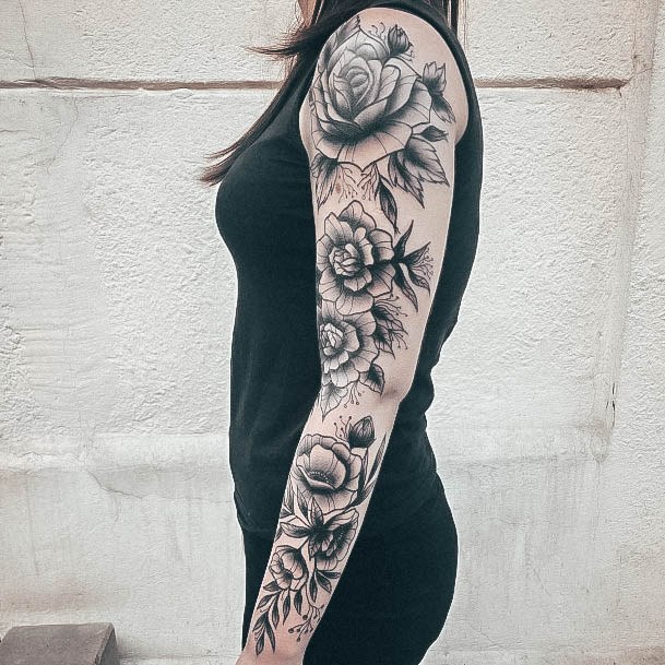 Stunning Girls Flower Sleeve Tattoos