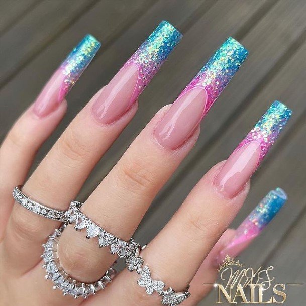 Stunning Girls Glitter Ombre Nails