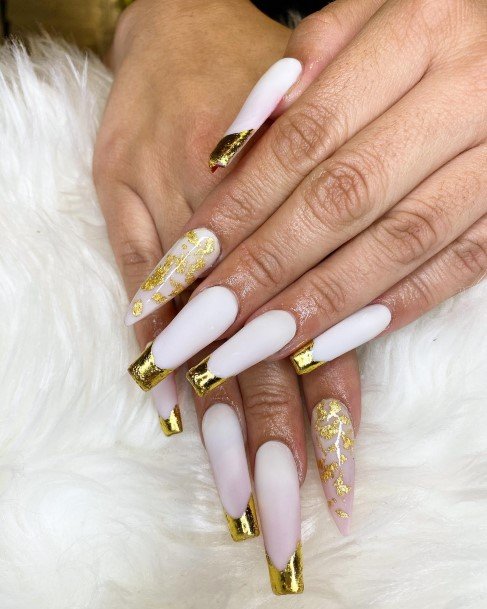 Stunning Girls Gold French Tip Nails