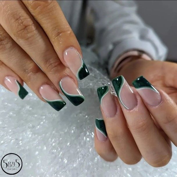 Stunning Girls Green And White Nails