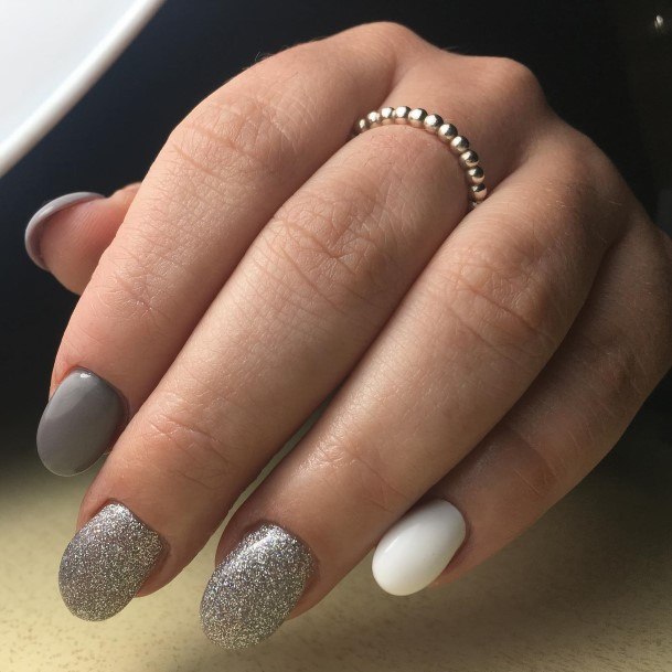 Stunning Girls Grey And White Nails