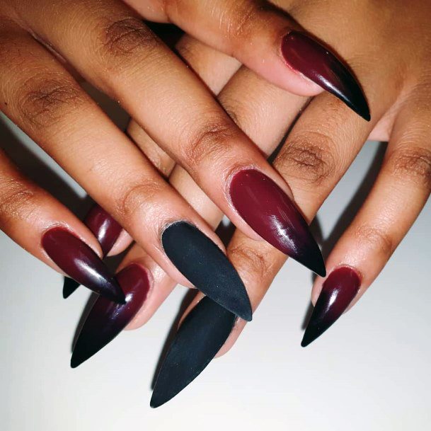 Stunning Girls Maroon And Black Nails