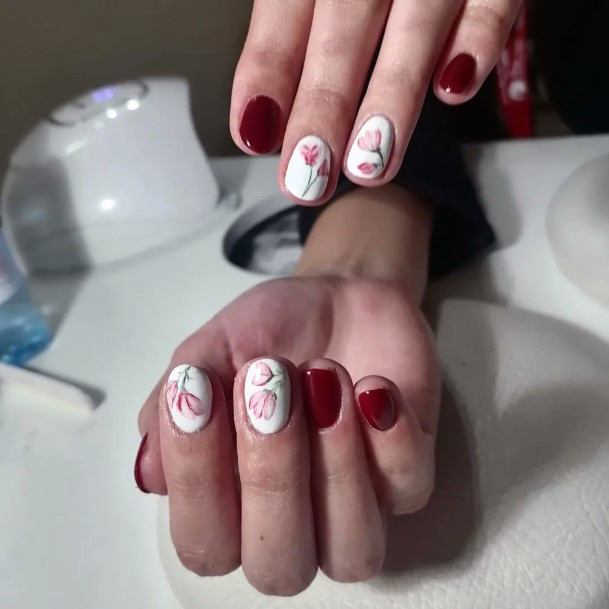 Stunning Girls Maroon White Nails