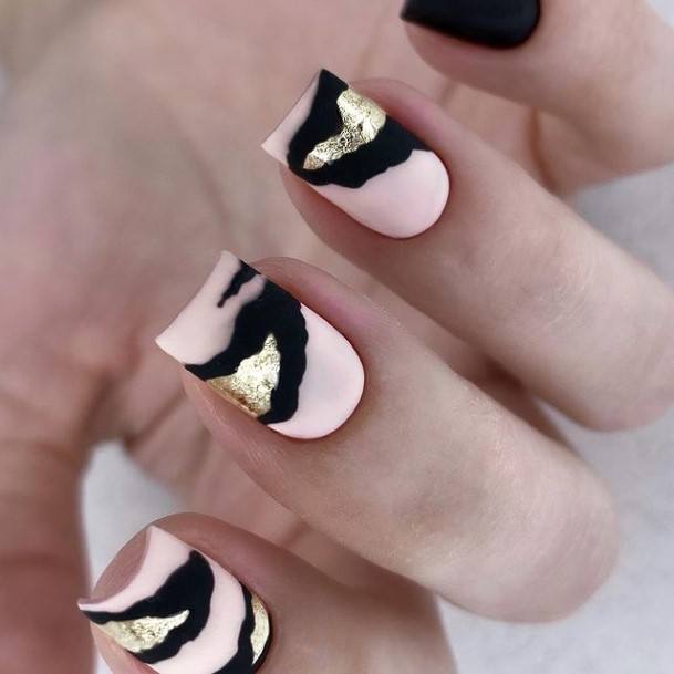 Stunning Girls Matte Black And Gold Nails