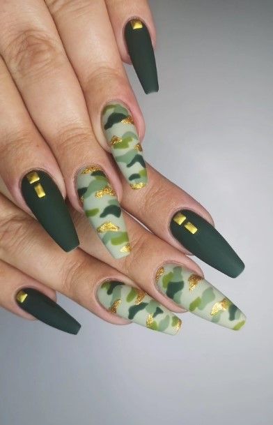 Stunning Girls Matte Green Nails