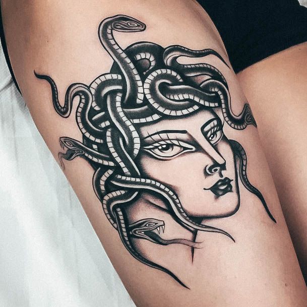 Stunning Girls Medusa Tattoos Thighs