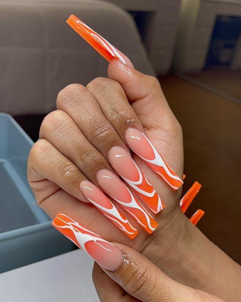 Stunning Girls Orange Ombre Nails