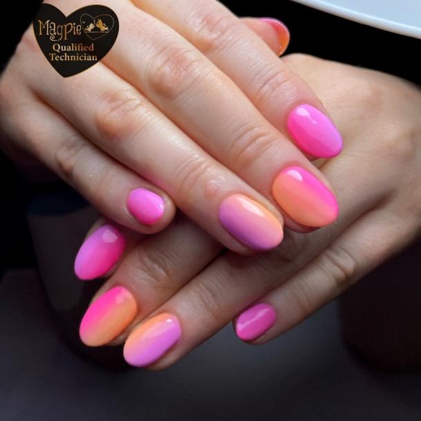 Stunning Girls Peach And Pink Nails