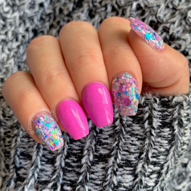 Stunning Girls Pink And Blue Nails