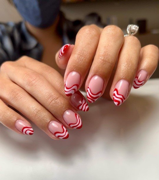 Stunning Girls Red And White Nails