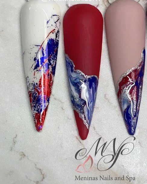 Stunning Girls Red White And Blue Nails