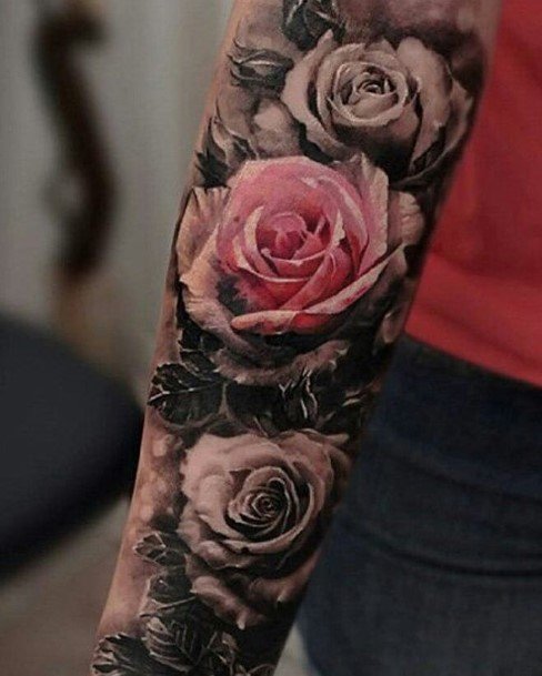 Stunning Girls Rose Sleeve Tattoos