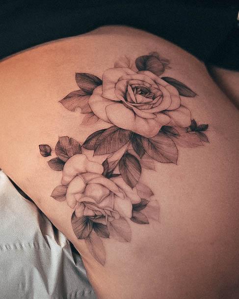 Stunning Girls Rose Thigh Tattoos