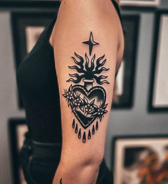 Stunning Girls Sacred Heart Tattoos