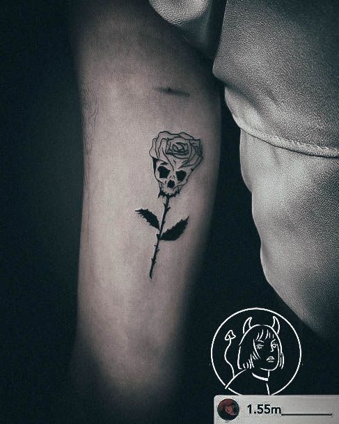 Stunning Girls Skull And Rose Tattoos