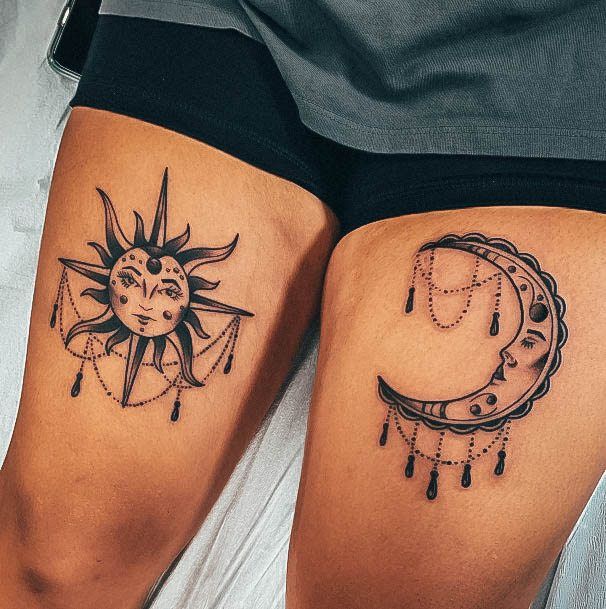 Stunning Girls Sun And Moon Tattoos