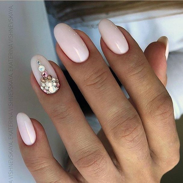 Stunning Girls White With Rhinestones Nails