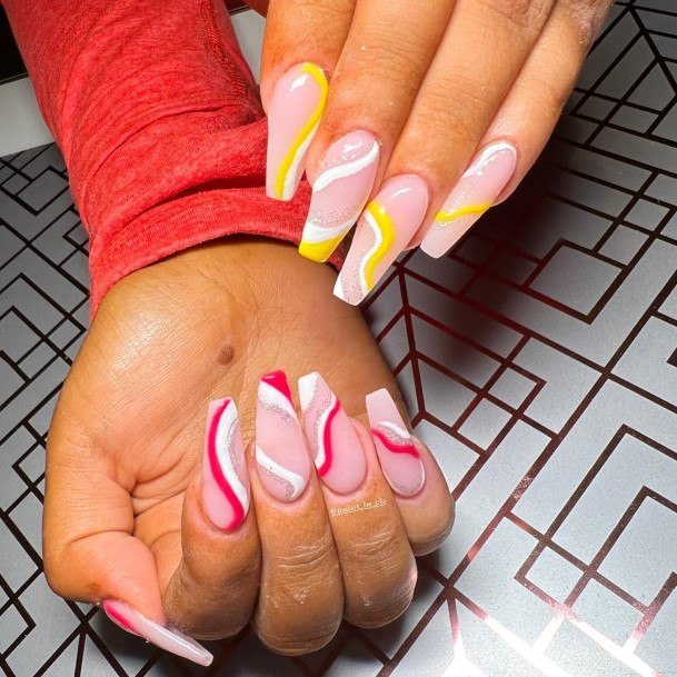 Stunning Girls Yellow And Pink Nails