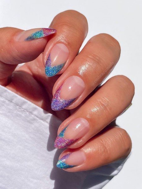 Stunning Glitter French Tip Nail On Lady