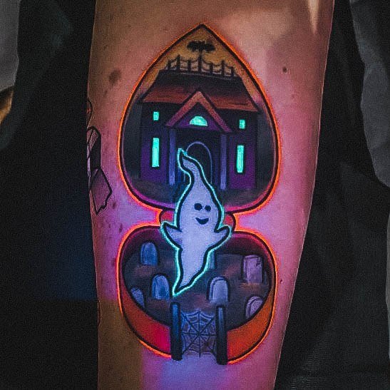 Stunning Glow In The Dark Tattoo On Lady Ghost