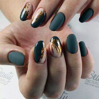 Stunning Gold And Green Matte Nails Women