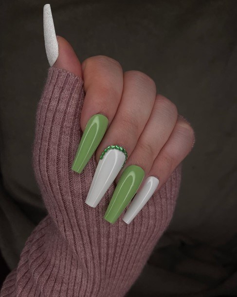 Stunning Green And White Nail On Lady