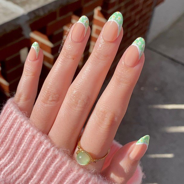 Stunning Green French Tip Nail On Lady