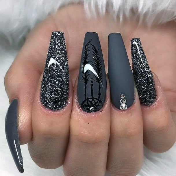 Stunning Grey Long Square Nails