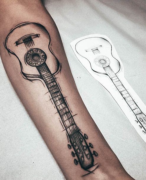Stunning Guitar Tattoo On Lady