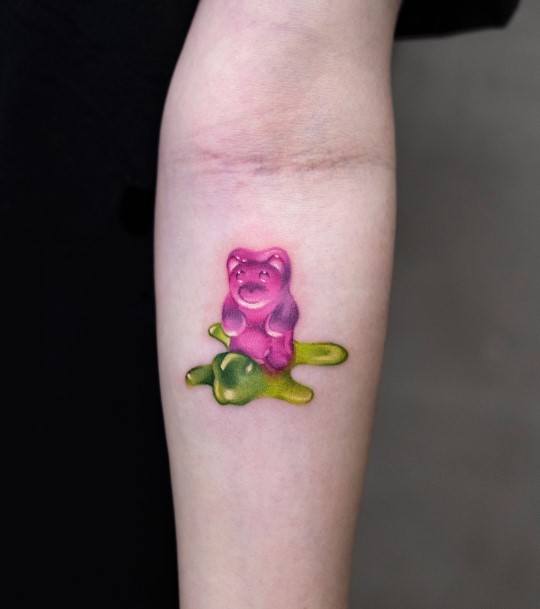 Stunning Gummy Bear Tattoo On Lady